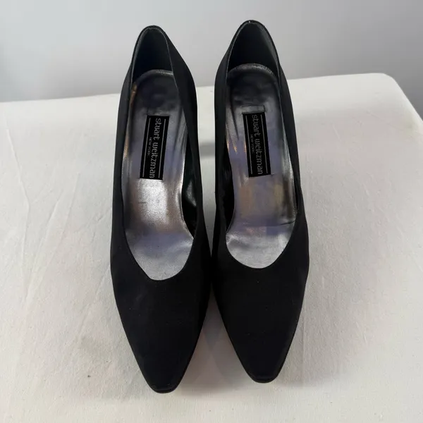 Vintage Stuart Weitzman Fabric Point Toe Pumps‎ in Black Size 10 - Image 3