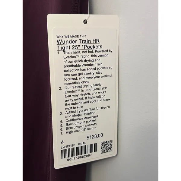 Lululemon Wunder Train HR Tight with Pockets 25" Sz 4 Goodnight Plum NWT - Image 4