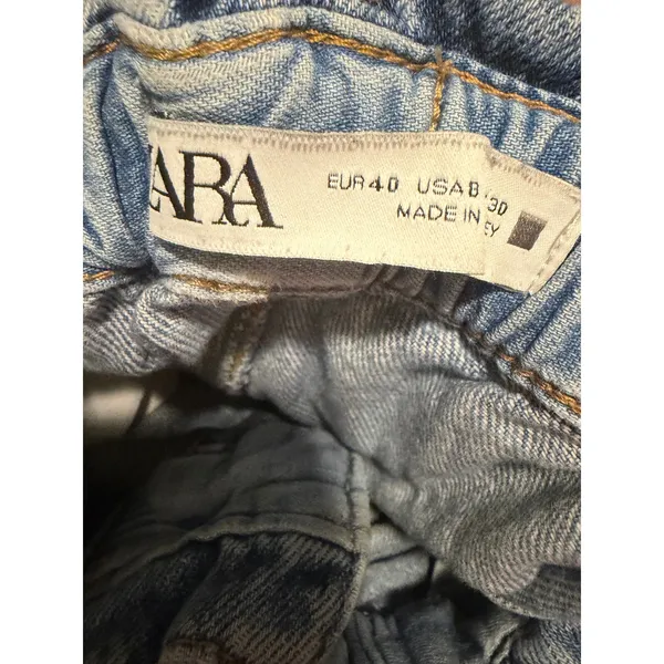 ZARA‎ Cotton High Waist Paperbag Baggy Tapered Blue Jeans Womens Size 8 EUR 40 - Image 4