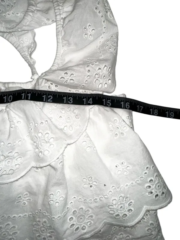 Show Me Your Mumu Girly White Eyelet Ruffle Square Neck Cotton Crop Top SMALL - Image 7