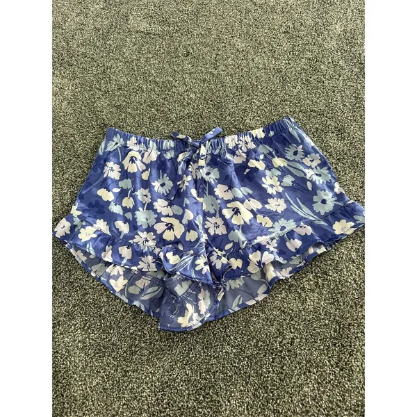 Adore Me Pajama Set Womens Size S Blue Floral Cami Ruffle Shorts Lace Trim - Image 5