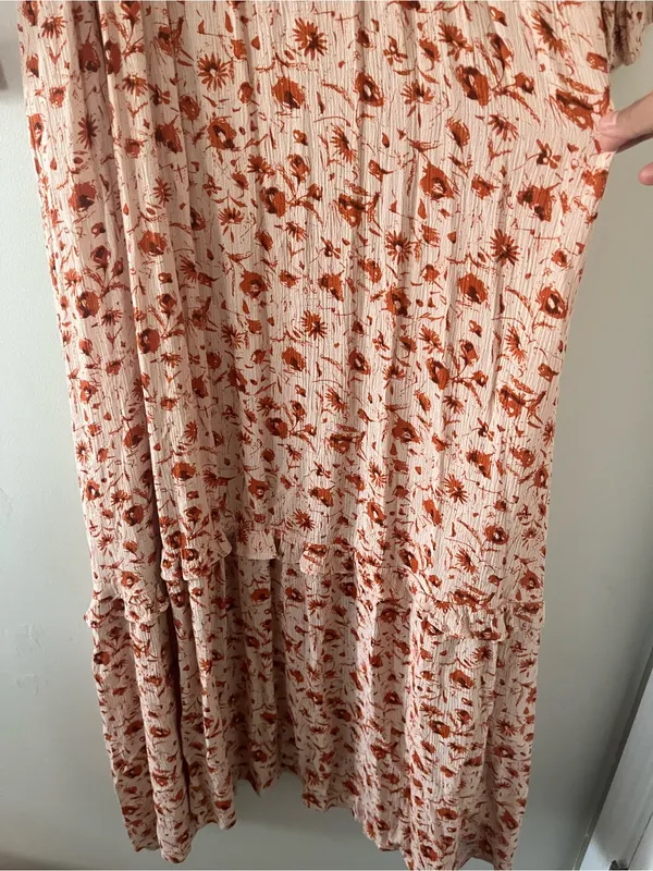 Orange Floral Long Sleeve Maxi Dress Large Cottagecore Prairie Romantic - Image 6