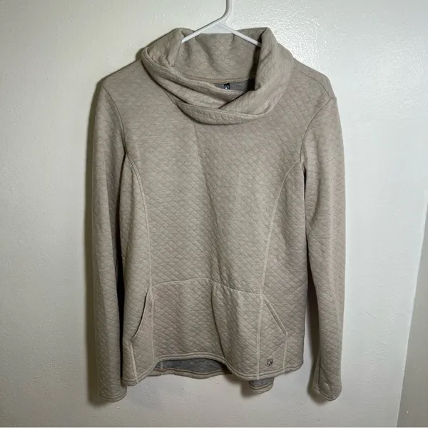 Kuhl Women's Size Medium Athena‎ Pullover Dove Beige Cowl Neck Quilted Pockets - Image 4