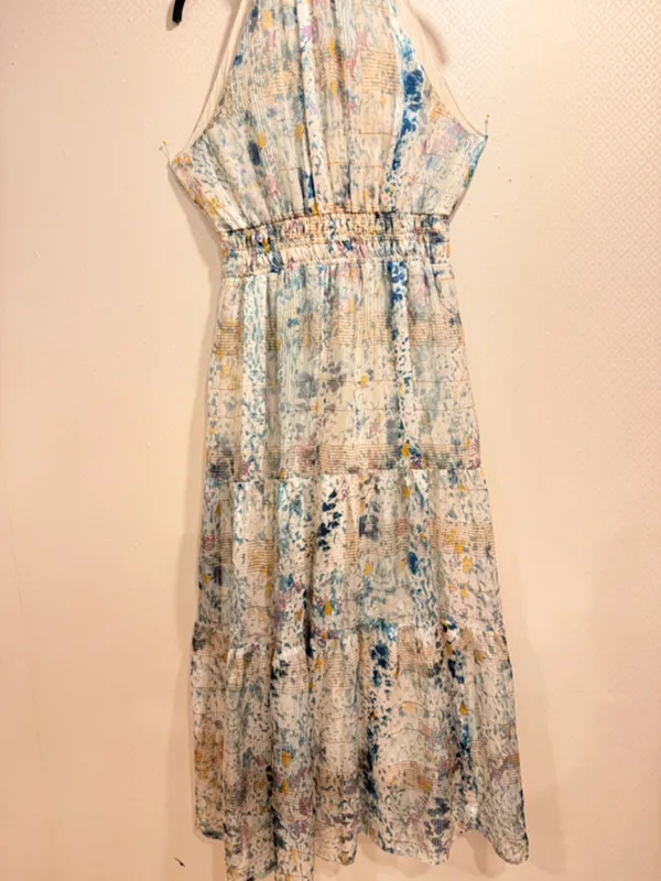 Anthropologie Somerset Halter Maxi Dress Smocked Waist Blue Floral Size Small - Image 8