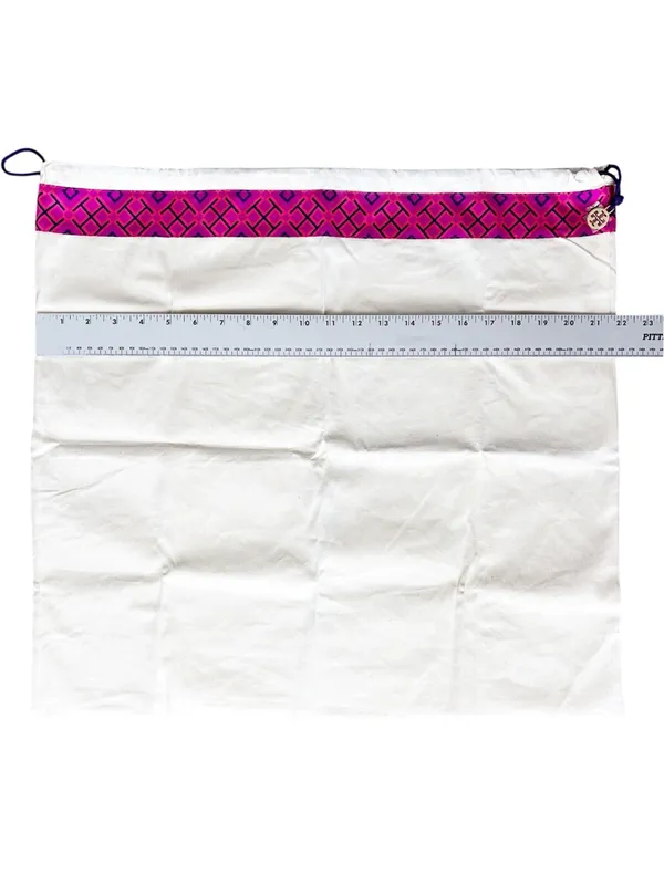 Tory Burch Large Canvas Dust Bag Magenta Pink Trim‎ Gold Logo Charm 22x21 - Image 3