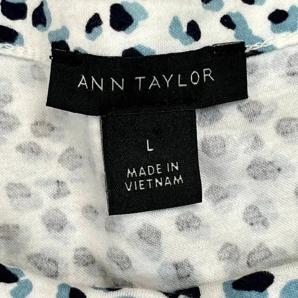 Ann Taylor Black Blue Spotted 3/4 Sleeve Top Large - Image 7
