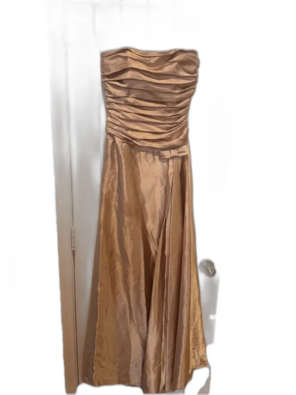 Jessica McClintock Gold Sleeveless Evening Gown Dress Size 4 Ruched Wedding - Image 3