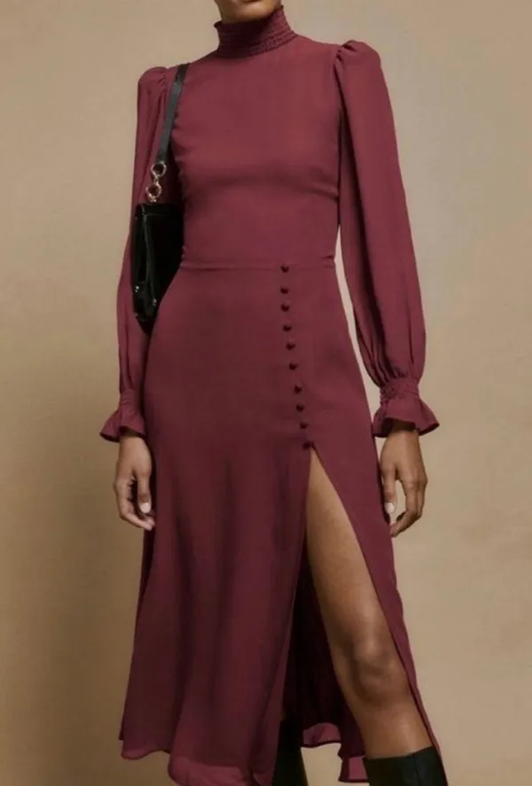 NWT Reformation Stevi Shirred Georgette Midi Dress in Plum Size 4 - Image 10