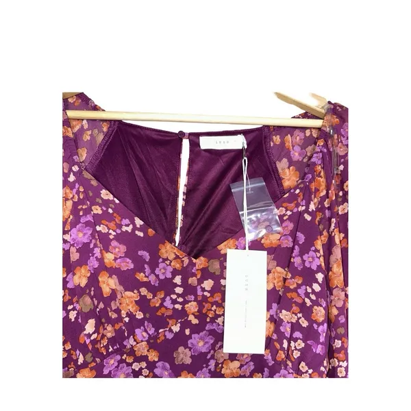 Lush Clothing NEW Mini Dress Womens Sz M Purple Floral Ruched Long Sleeve Holiday Dress - Image 3