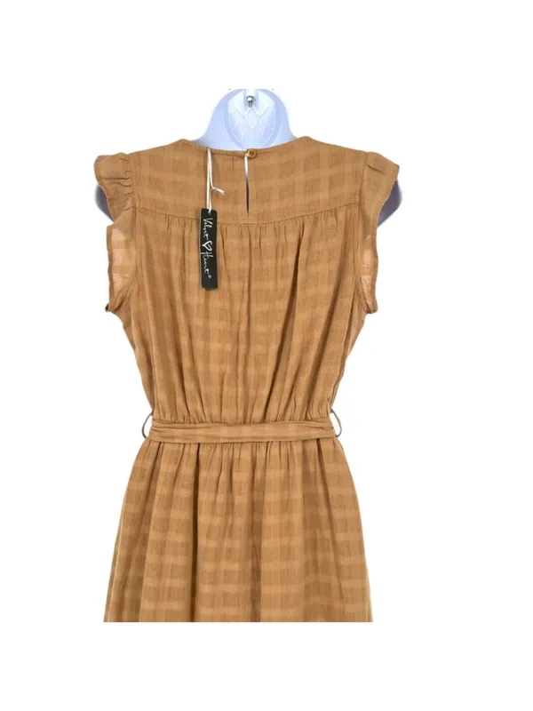 Velvet Heart Cottage Boho Tabatha Dress Ruffled Belted Tan Oat Size XS NWT - Image 7