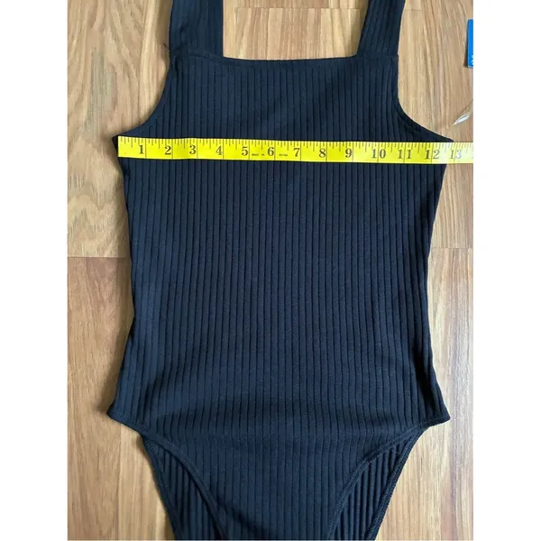 NWT Arizona Jean Co. Black Ribbed Knit Square-Neck Tank Bodysuit - Size S - Image 6