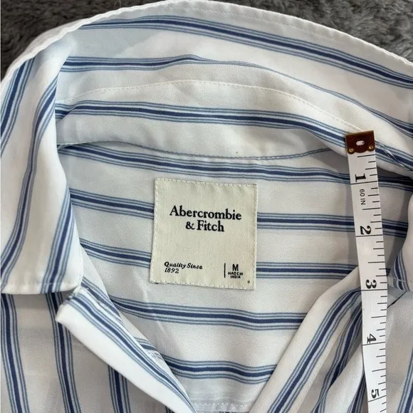 Abercrombie & Fitch Blue White Striped‎ Tie Cuff Button Down Shirt Womens Medium - Image 5