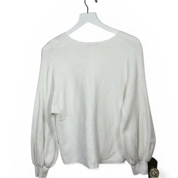 Revolve 1 State Balloon Sleeve V-neck Ribbed White Sweater W2264 Sz XL - Image 8