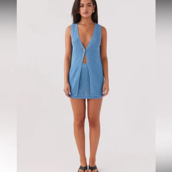 Peppermayo Capri Glow Knit Longline Vest Top Azure Blue Lrg NWT Festival Spring - Image 5