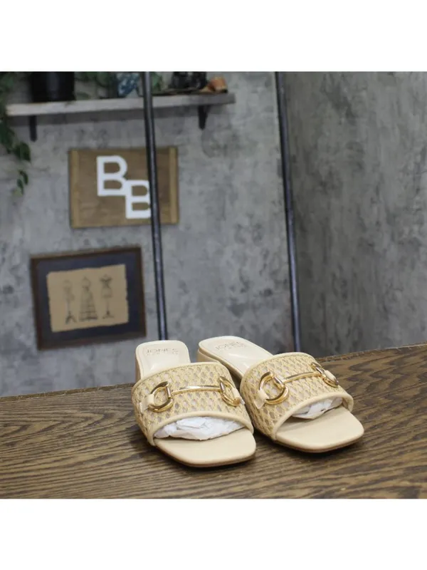 NWT Jones New York Heel Square Toe Horsebit Hardware Mesh Sandals Tan Brown 6M - Image 8