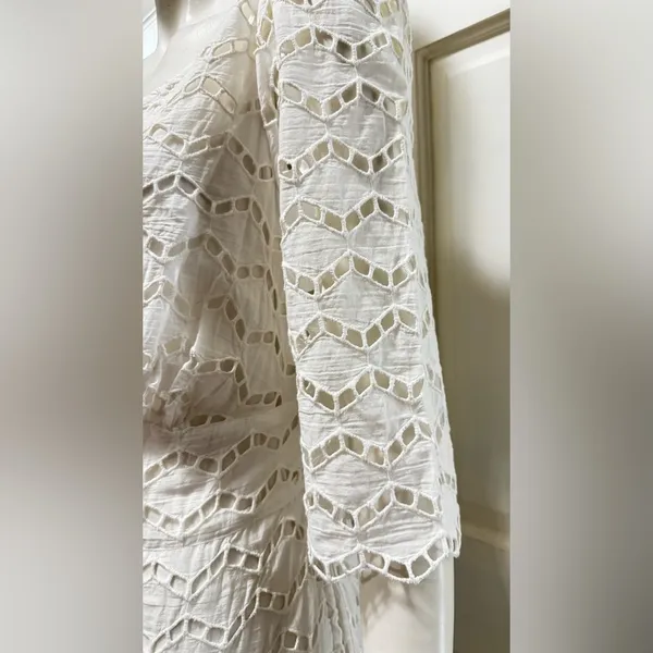 Gretchen Scott little bo peep maxi La Di Da Eyelet Cotton White dress Sz L P-8 - Image 11