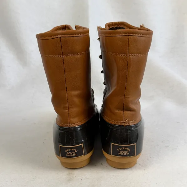 Sporto Arianna Duck Rain Boots Tan Brown Black‎ Rubber Lace Up Womens 6 Western Retro - Image 5