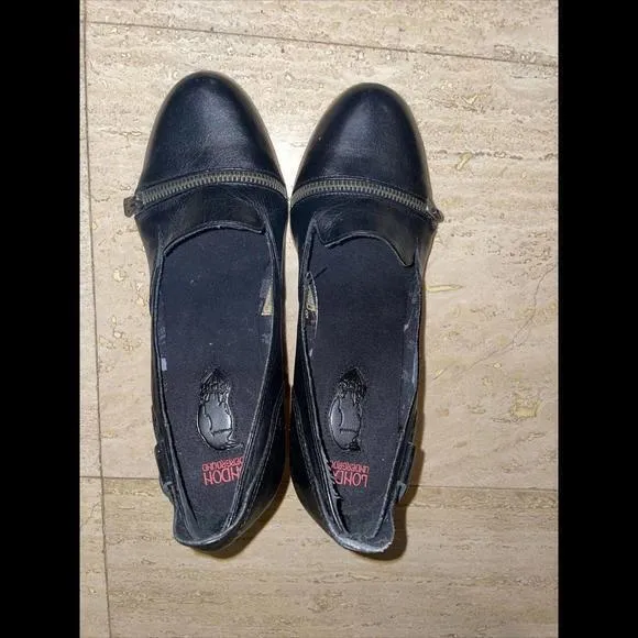 LONDON UNDERGROUND Black Leather Chunky Steampunk Zipper‎ Pumps Shoes Size 8 - Image 9