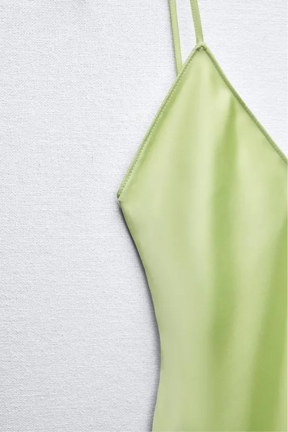 Zara Dress Lime Green Satin Effect Maxi Midi Wedding Party Date Coctail - Image 14