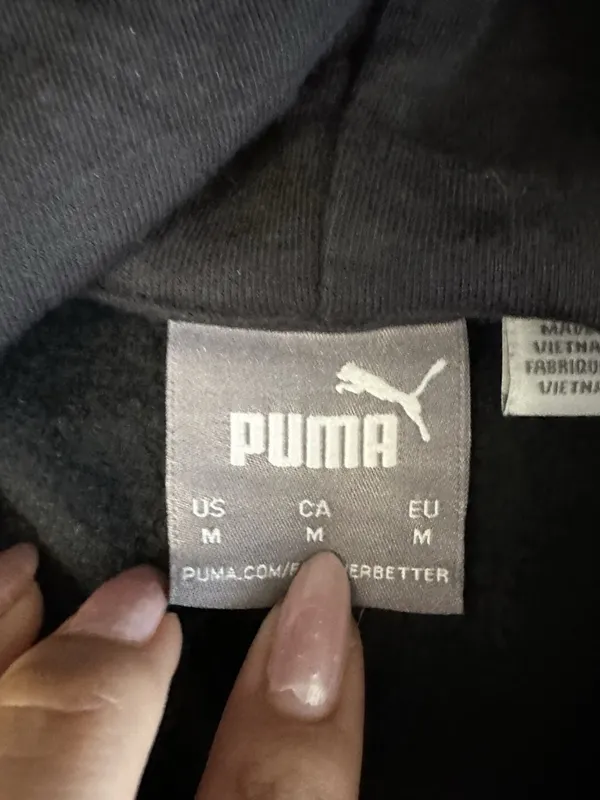 Womens black puma medium hoodie pockets drawstring logo sweatshirt outerwear - Image 2