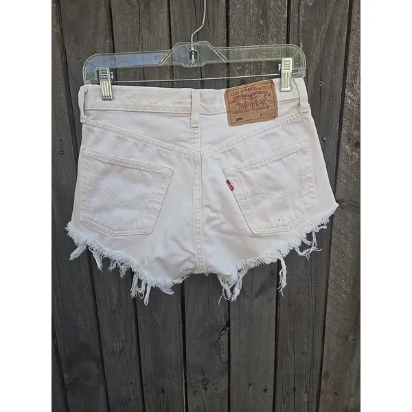 Levi’s 501 Vintage Cut Off Shorts White Distressed Made in USA High Rise W30 Wm - Image 2