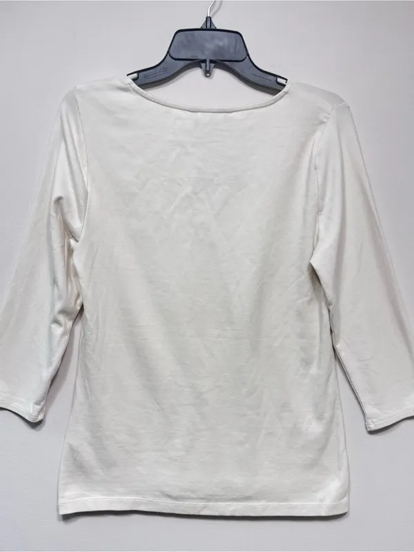 Lauren ralph lauren Lace-Trim Stretch Cotton 3/4 sleeve Top size large nwt - Image 3