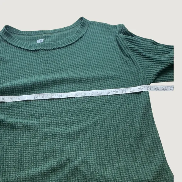 Hannah Closet Dark Green Waffle Knit Tunic Top Long Sleeve Balloon Cuff Large - Image 5