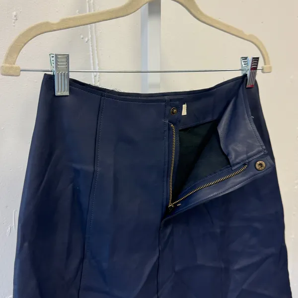 Eleven‎ Paris Navy Blue Faux Leather Mini Skirt A-Line Panel 17F2SK08 Women's Sm - Image 3