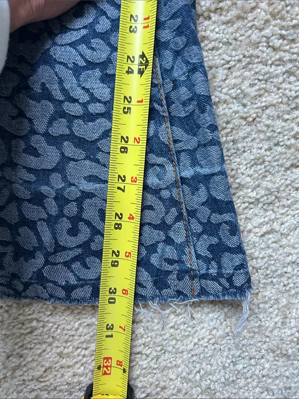 Aaron & Amber denim blue animal print wide bell leg boho overalls S - Image 9