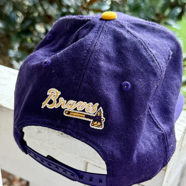New Era Purple & Gold 9FIFTY SnapBack Braves Hat, Like New - Image 2