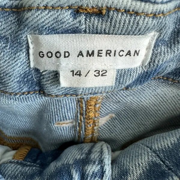 Good American Good Legs Straight Jeans Sz 14/32 Indigo400 cropped button fly - Image 3