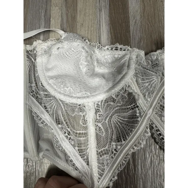 TIC TOC Strappy Longline Bustier Womens M White Mesh Lace - Image 4