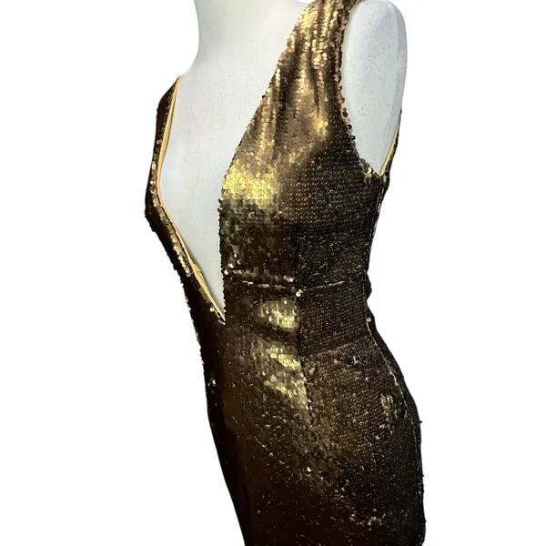 NBD Dinara Mini Dress Womens S Gold Sequin‎ Asymmetrical Sparkly Night Out Party - Image 4