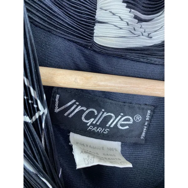Virginie Paris Vintage Black White Printed Pleated Dress Women's Size‎ 14-16 - Image 8