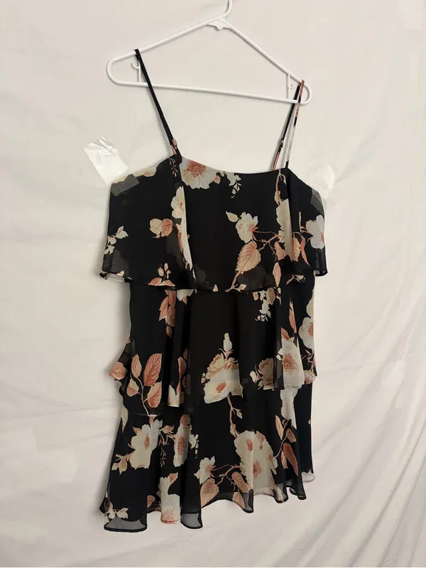 A New Day M Floral Tiered Cami Dress Black Cream Spaghetti Strap NWT(A922) - Image 2