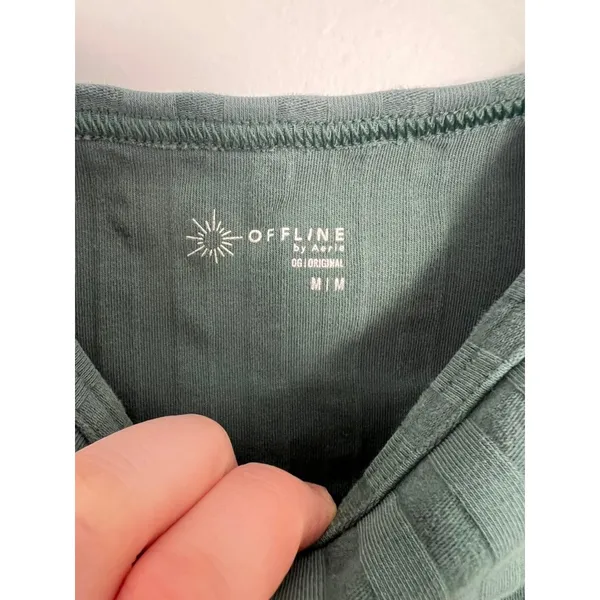 OFFLINE by Aerie Med OG Rib Crop‎ Top Forest Green Square Neck Athleisure Preppy - Image 2