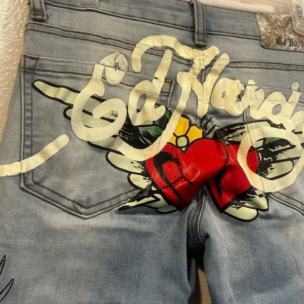 Ed Hardy Light Blue Flare Jeans with Skull Art - Image 6