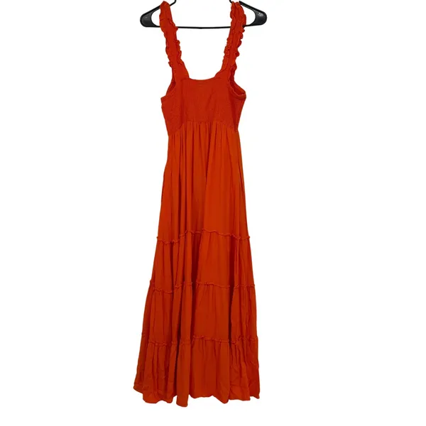Lucy Paris Orange Smocked Tiered Maxi Dress‎ Ruffle Straps Linen Blend Small - Image 2