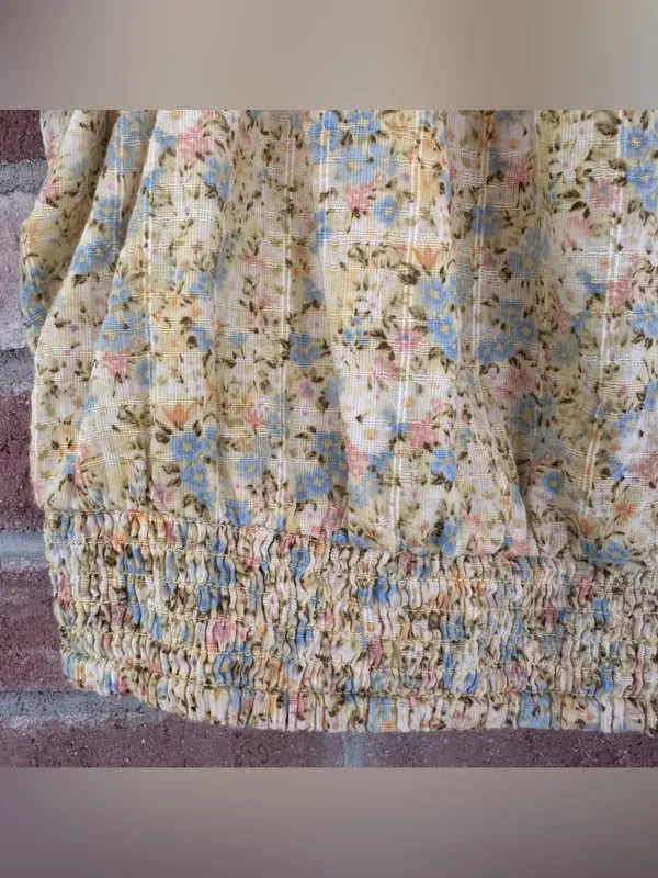American Eagle Cropped Top Shirt Women’s XL Yellow Floral Cotton Cottagecore - Image 4