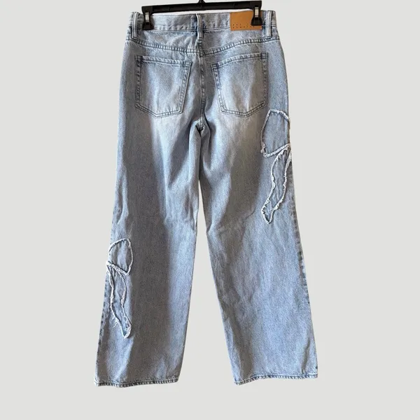 PacSun Casey Low Rise Baggy Jeans Women 23 Bow Detail Wide Leg Light Wash NWT - Image 5