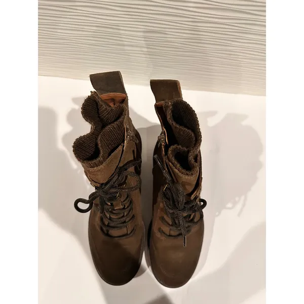 Zodiac Combat Boots Womens 10 Brown Excellent Suede Knit Collar Lug Sole Lace Up - Image 6