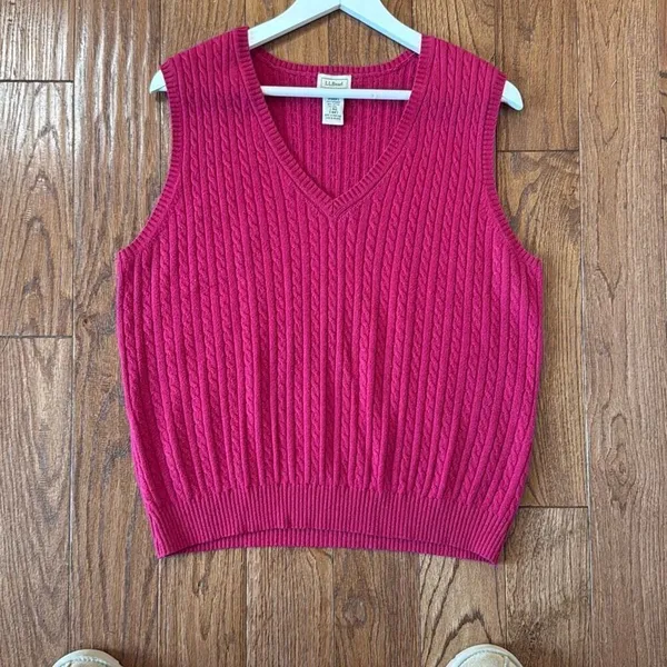 L.L. Bean cashmere wool cableknit vneck sweater vest large - Image 6