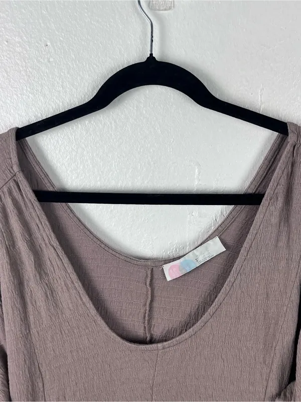 FREE PEOPLE Bayside Tan Scoop Neck Drop Waist Side Pouch Pockets Dress Large - Image 5