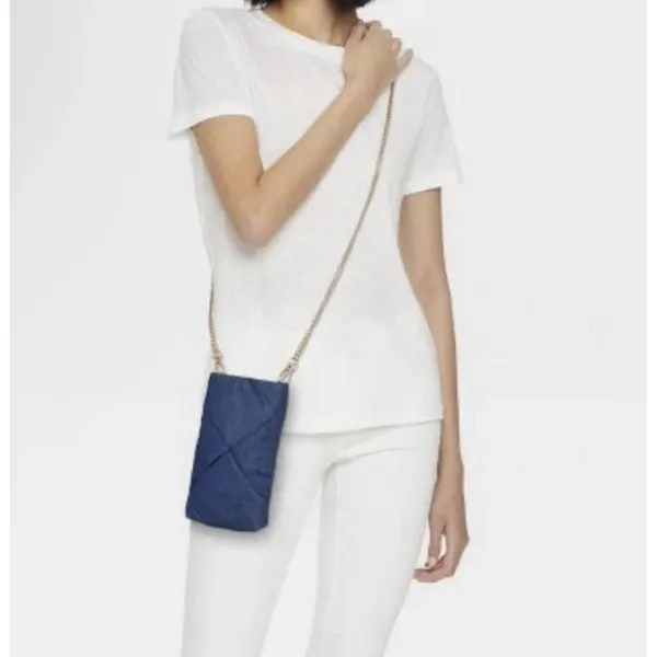 A New Day Cell Phone Purse Bag Denim Blue Gold Chain Crossbody Chic Festival New - Image 2