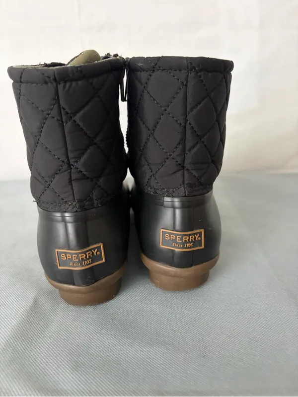 Sperry Black Quilted Duck Boots Lace Up Zipper Womens 7(B221) - Image 4
