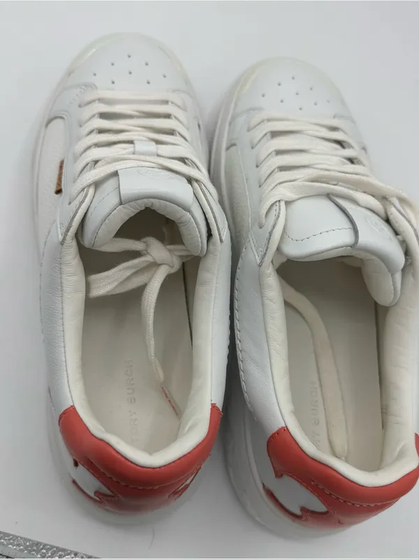 Tory‎ Burch Ladybug Platform Sneakers Titanium White/Washed Berry size 9.5 luxe - Image 6