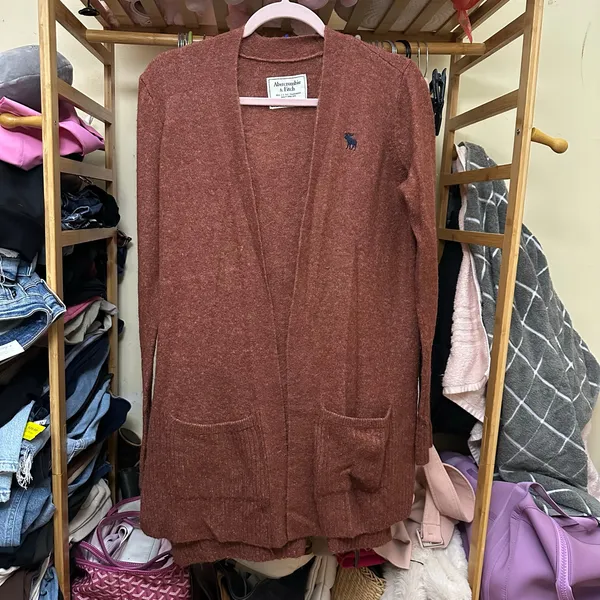 Vintage Abercrombie & Fitch Cardigan Size Medium Front Pockets‎ Rust Orange - Image 11