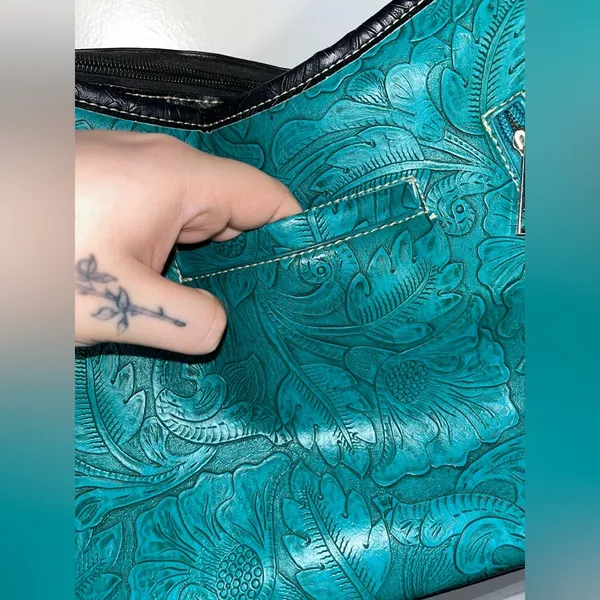Tooled Leather Laser Cut Purse Feather Country Western Handbag Shoulder Bag - Image 7