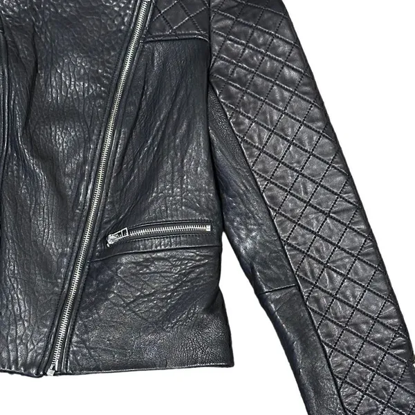 Dawn Levy Black Quilted Genuine Leather Moto Jacket Size Small - Image 4