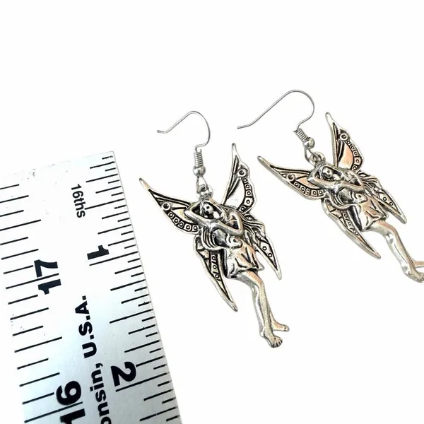 Silver Tone Winged Fairy Dangle Earrings - Image 6